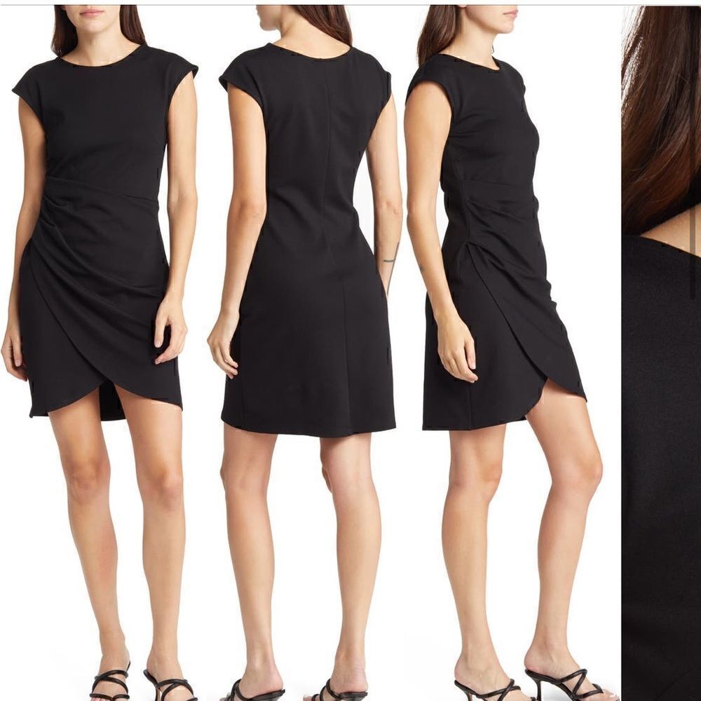 Fraiche By J Tulip Hemp Ponte Sheath Dress Black Size S